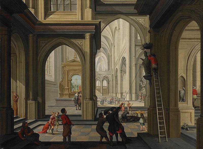 Iconoclasts in a church, Dirck van  Delen